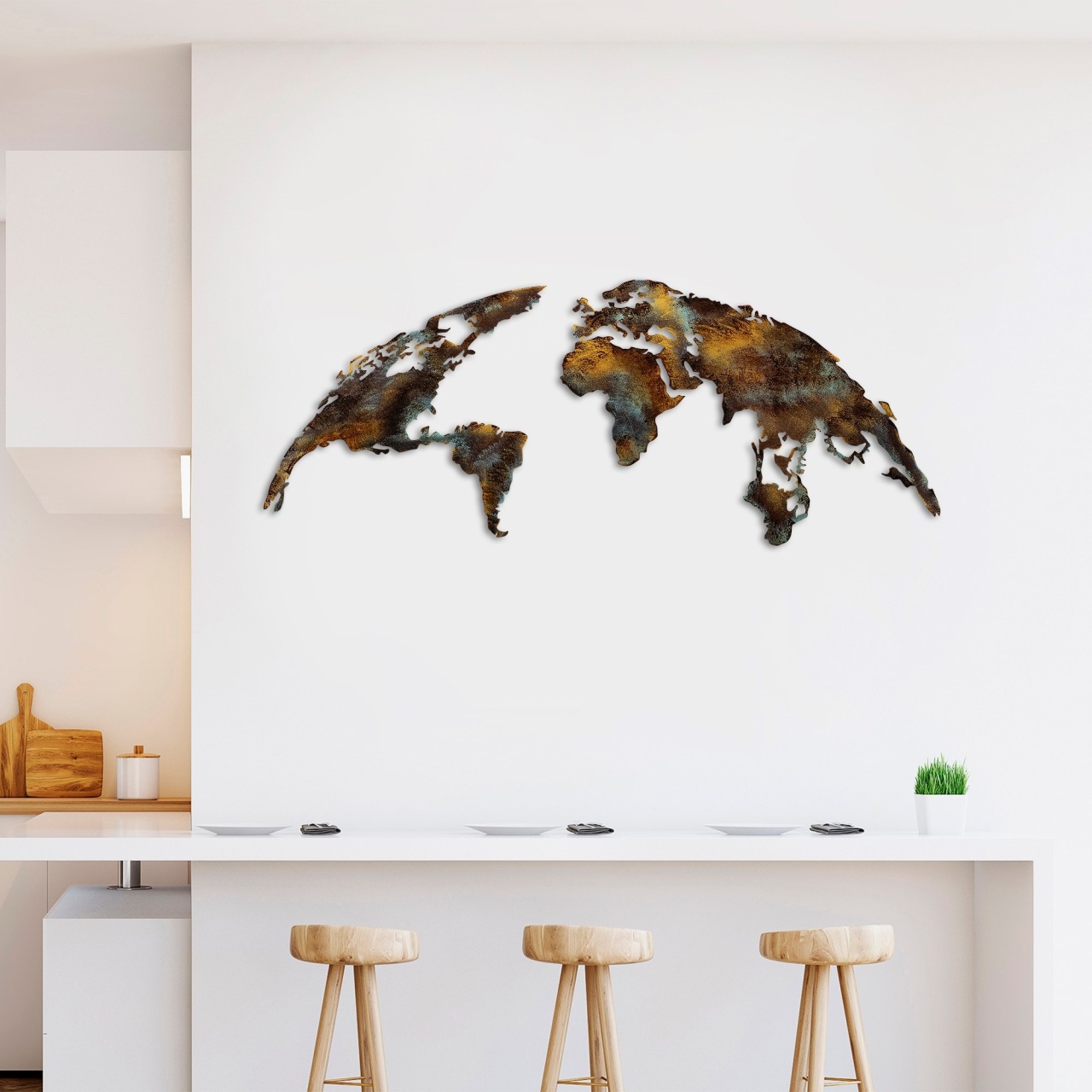 Accesoriu decorativ de perete metalic World Map Medium Multicolor 150x59 cm - 3 | YEO