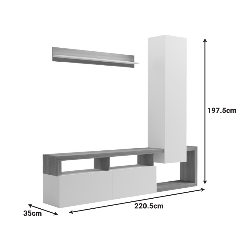 Ansamblu comoda TV Leganto Alb 220.5x35x197.5 cm