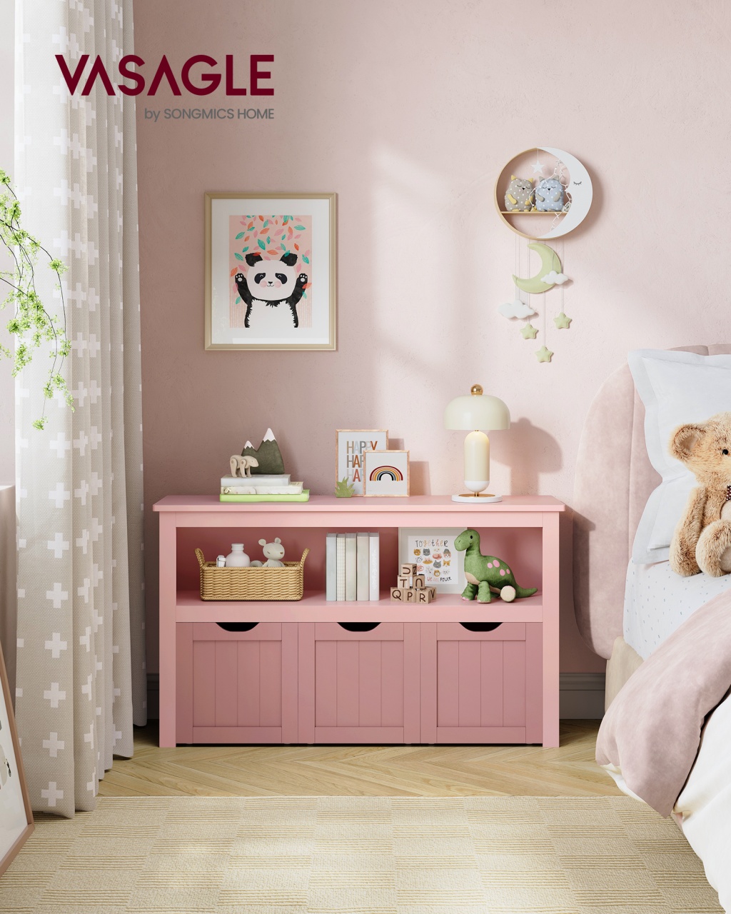 Bancuta cu spatiu depozitare si pantofar Vasagle Roz 102x30x60 cm - 1 | YEO