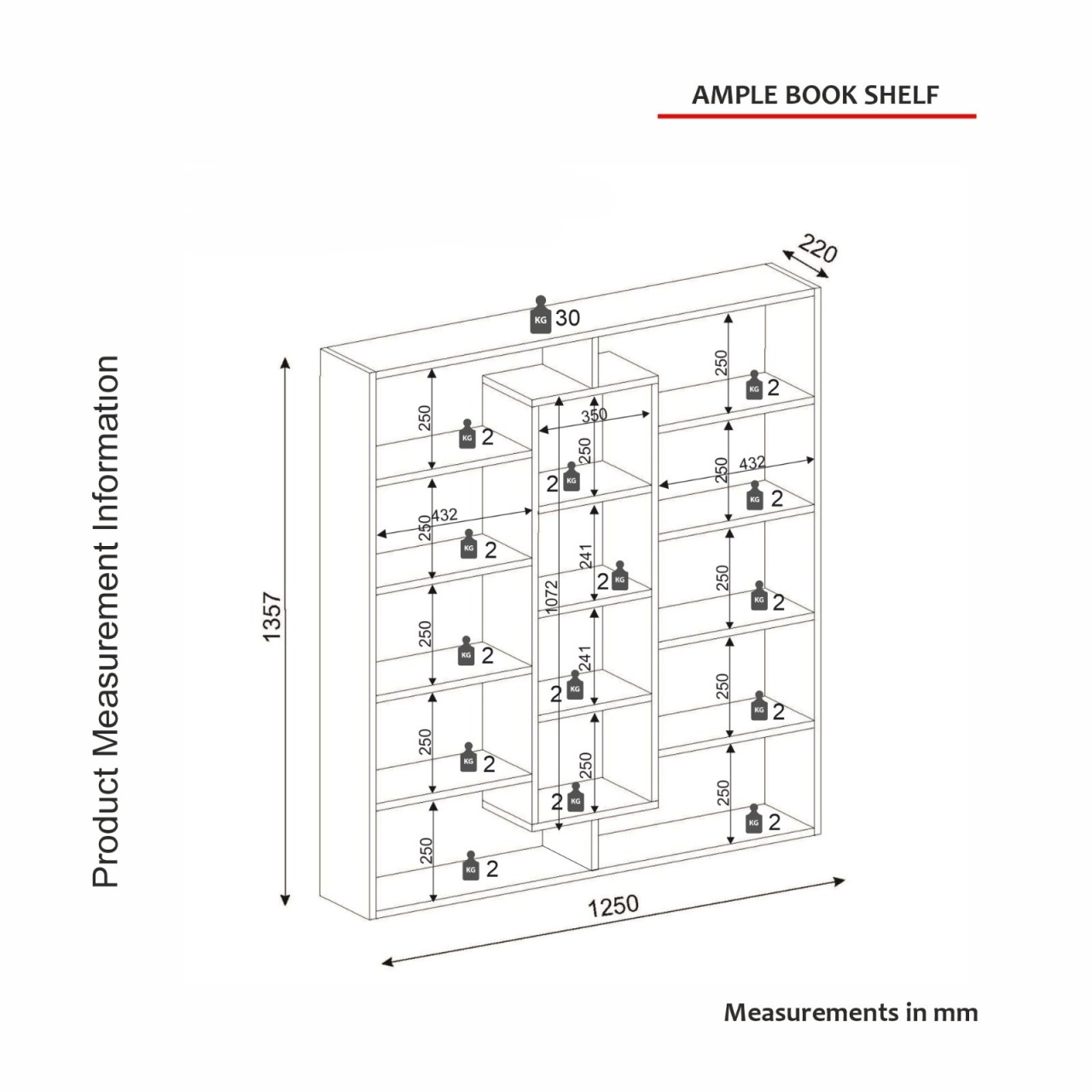 Bibliotecă Ample Alb 125x135.7x22 cm