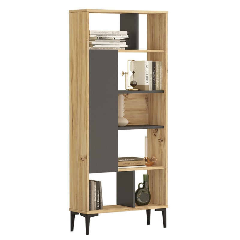 Biblioteca Neville culoare lemn natural - antracit 72x25x163.3cm