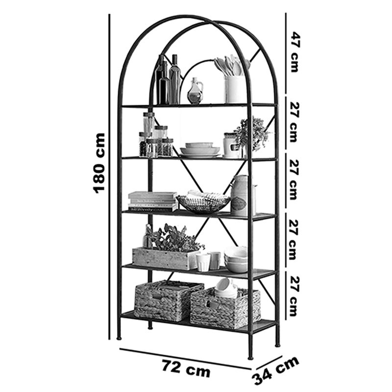 Biblioteca Padrig, culoarea nuc - negru 72x34x180cm