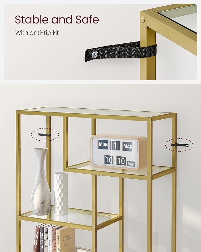 Biblioteca sticla Auriu Vasagle 80x30x180.8 cm - 3 | YEO
