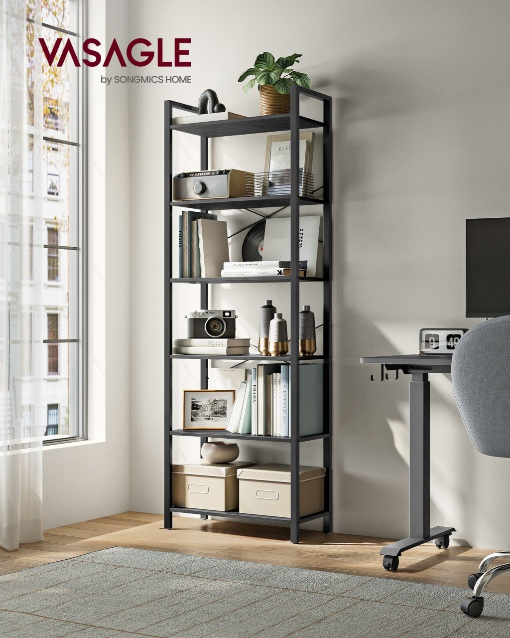 Biblioteca Vasagle Negru 66x30x186 cm - 1 | YEO