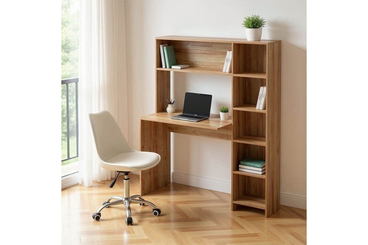 Birou Janson Pakoworld cu bibliotecă, culoare stejar, 113.2x40x141.8 cm