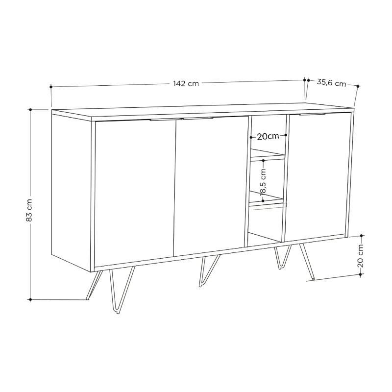 Bufet Clara, Pako World, Antracit, 142x35x82 cm