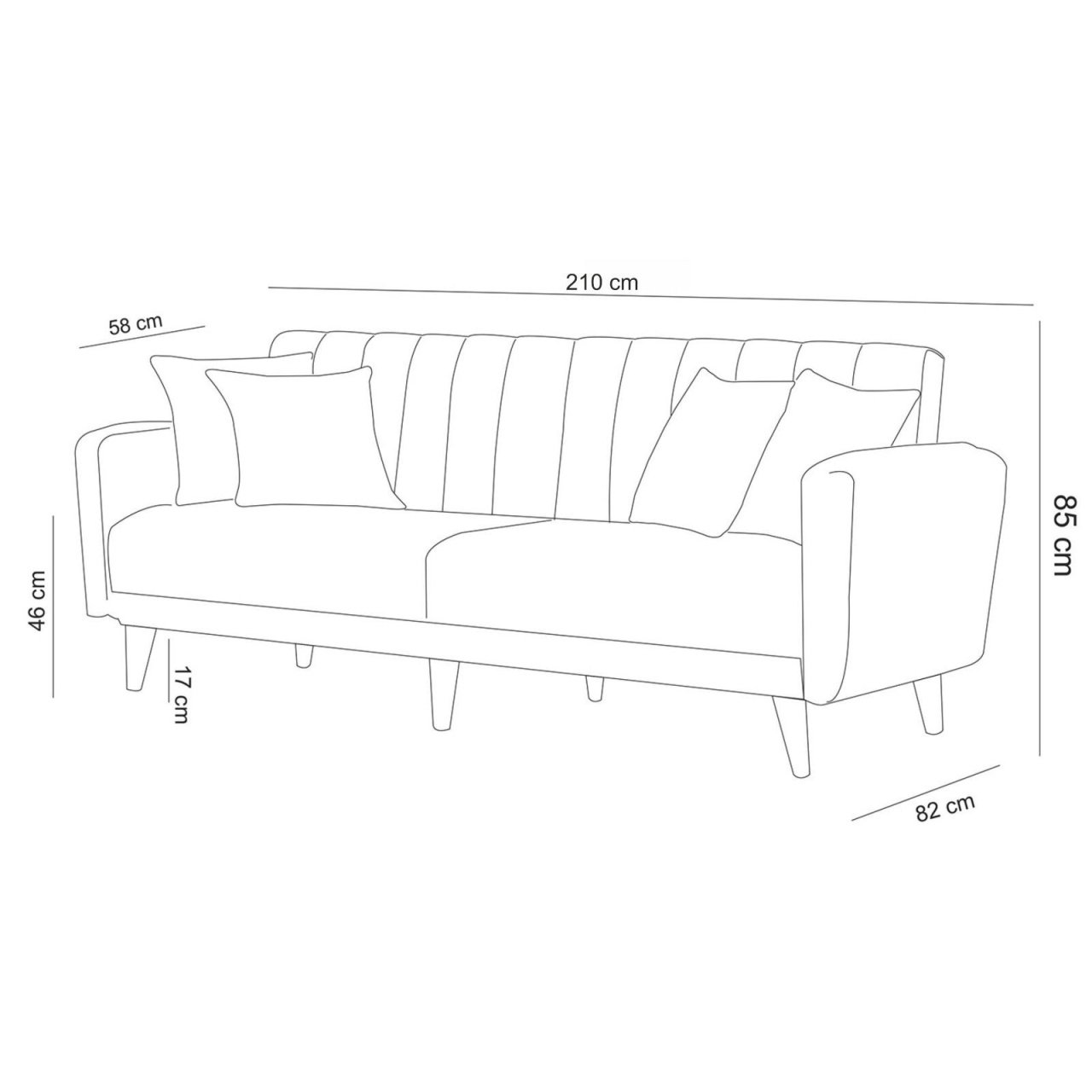 Canapea extensibilă cu 3 locuri Aqua Gri 210x85x82 cm