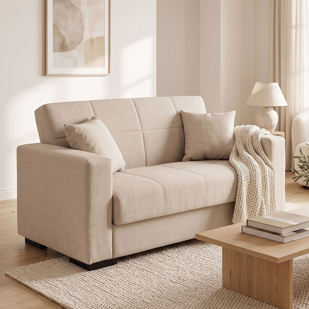 Canapea extensibila living cu spatiu de depozitare Vox, Bej, 180x75x85 cm