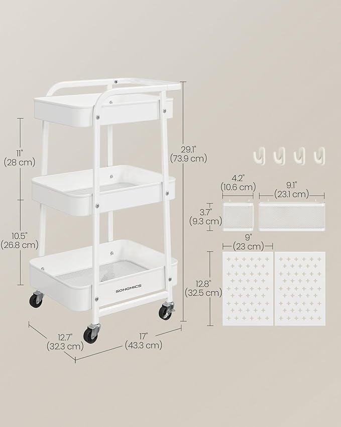 Carucior servire, Vasagle, Alb, LRC037W01, 32.3 x 43.3 x 73.9 cm