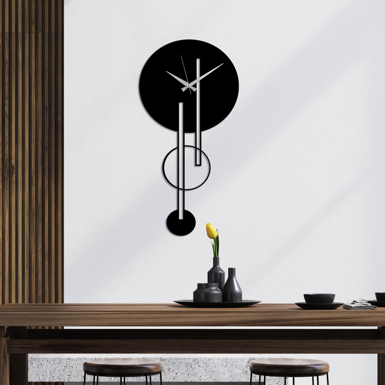 Ceas de perete decorativ din metal Full Negru 62x32 cm - 2 | YEO