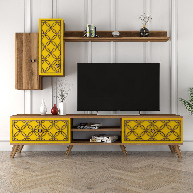 Comoda TV Class S - Walnut, Yellow