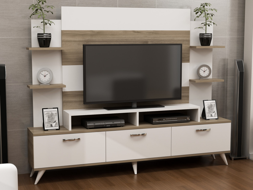 Comoda TV Diana - Alb, Walnut - 1 | YEO