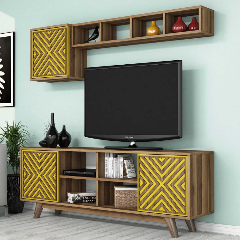 Comoda TV İnci - Walnut, Yellow - 2 | YEO