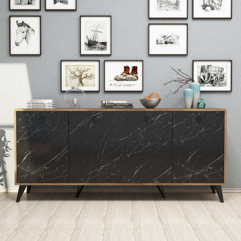 Consola Elite 1618 Walnut-Negru Marble