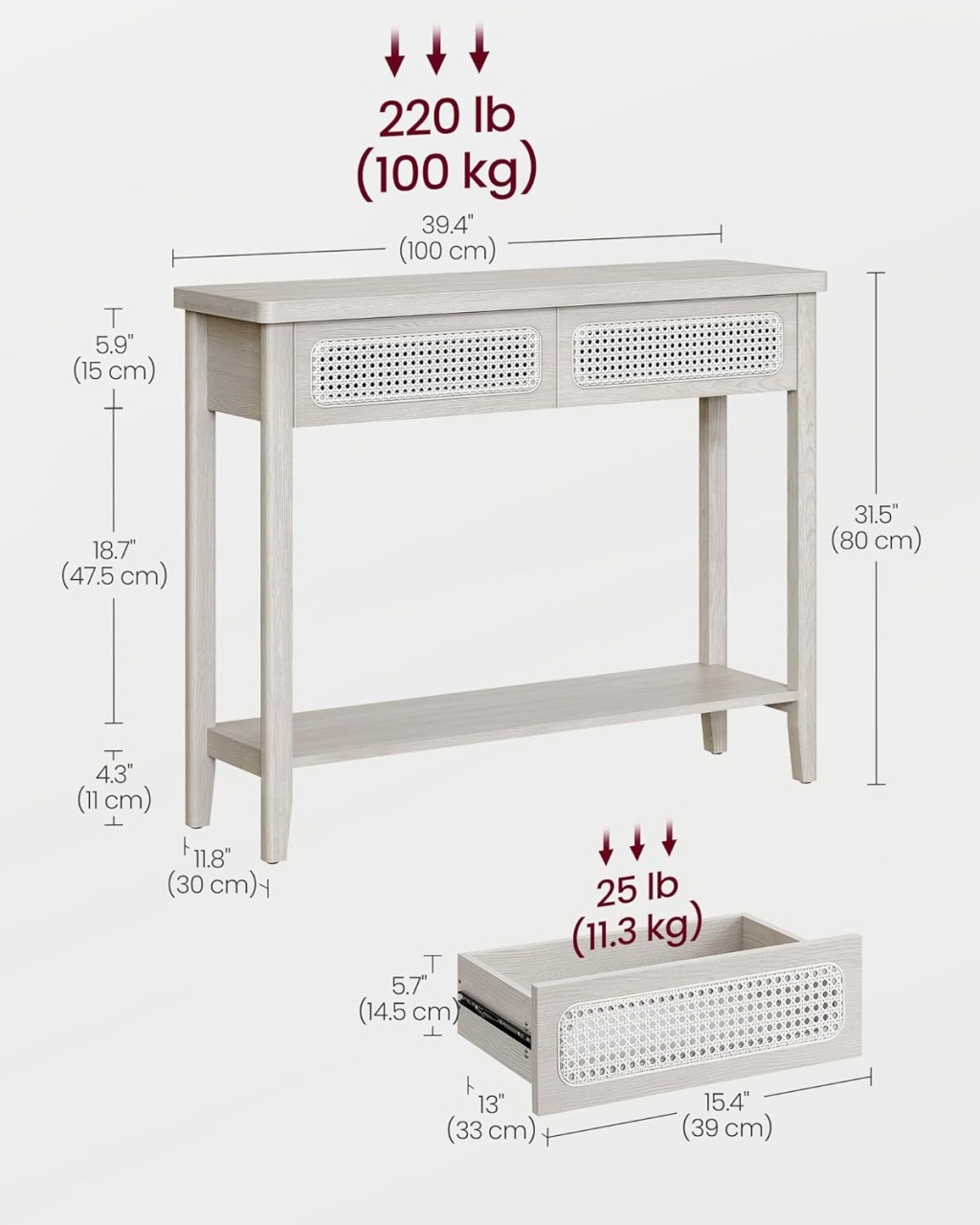 Consola Vasagle Bej 100x30x80 cm - 2 | YEO