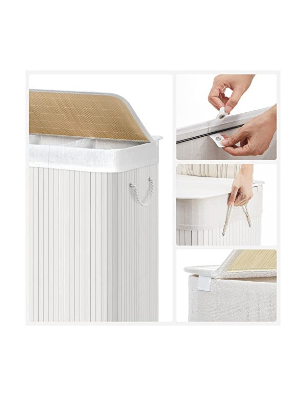Cos pentru rufe, Songmics, 150 L, Alb, LCB091W01, Alb, 60 x 40 x 61 cm