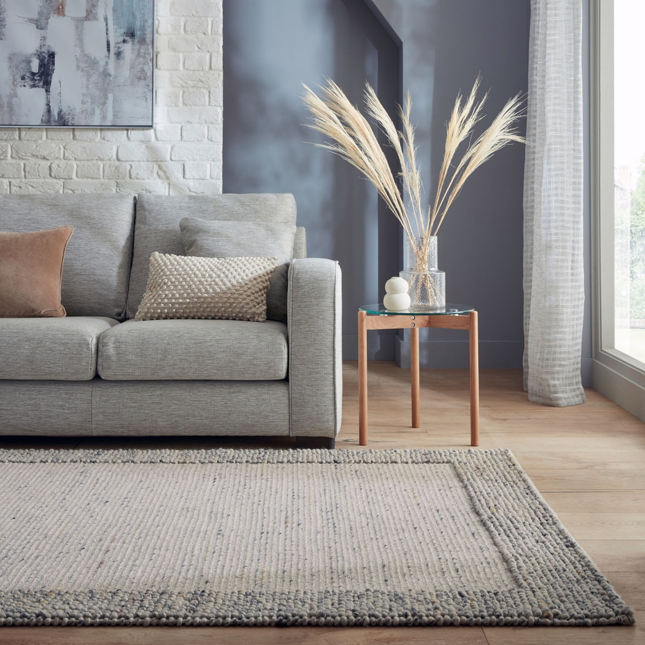 Covor Bobble Wool Border Albastru 80X150 cm, Flair Rugs