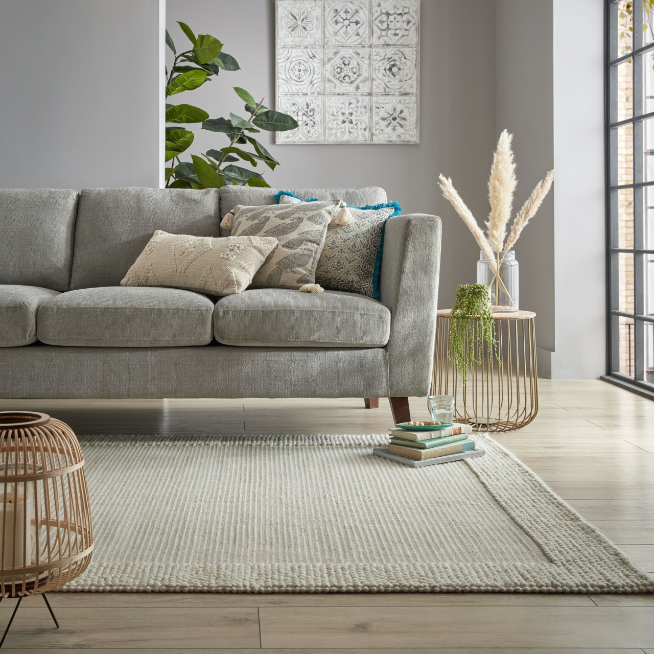 Covor Bobble Wool Border Negru 200X290 cm, Flair Rugs