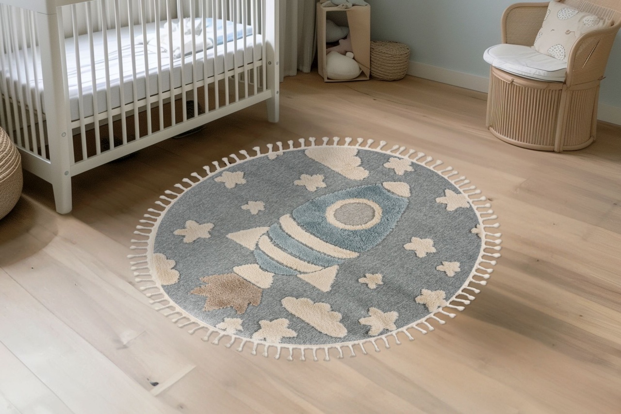 Covor rotund copii Fano Albatru deschis 133x133 cm - 2 | YEO