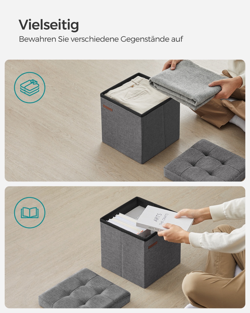 Cufar depozitare Ottoman Songmics Gri 30x30x30 cm - 3 | YEO