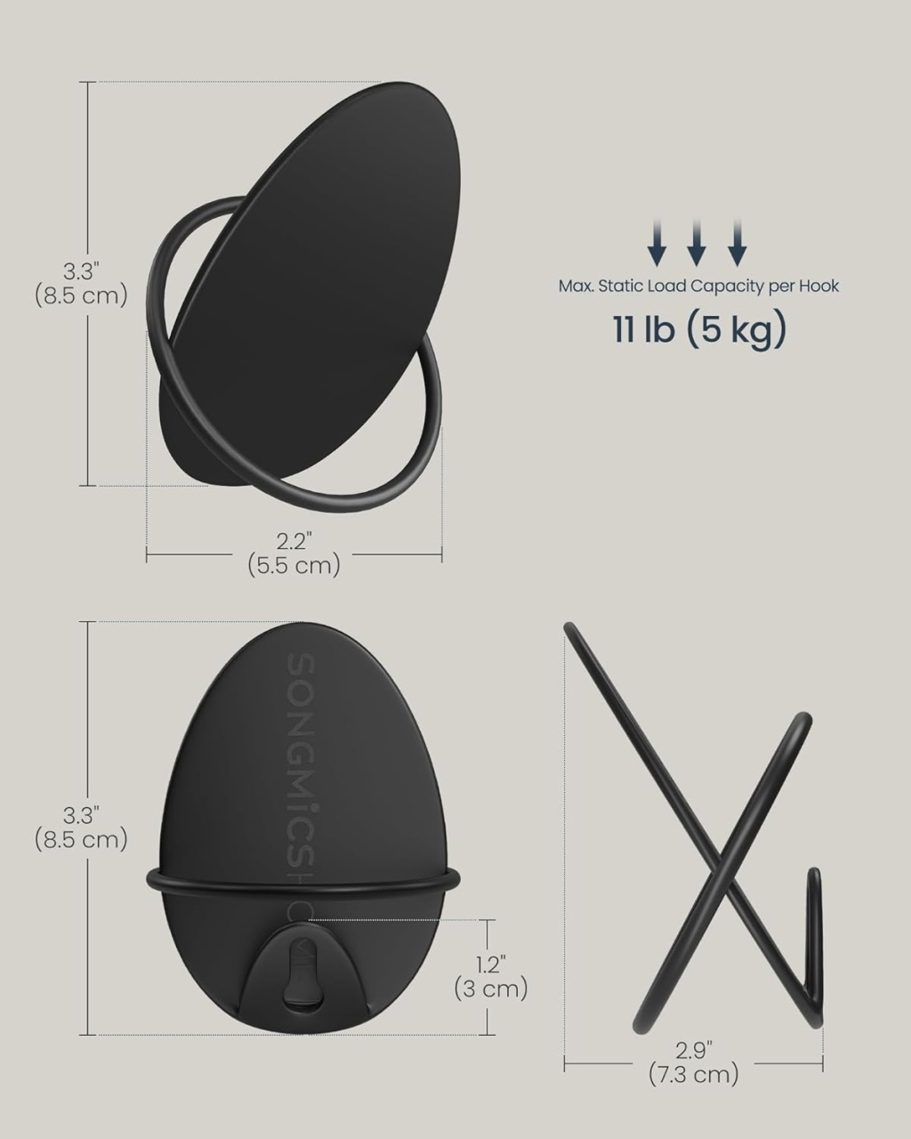 Cuier carlig Negru Songmics 7.2x5.2x8.5 cm