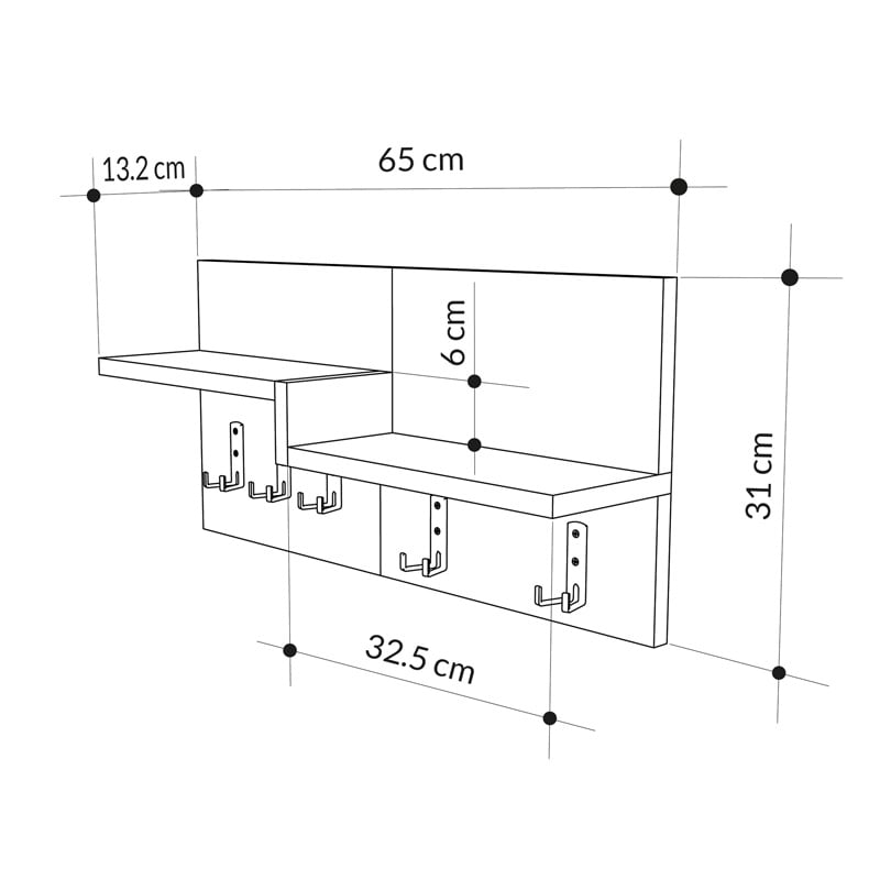 Cuier perete Harm stejar alb melaminat 65x15x31 cm