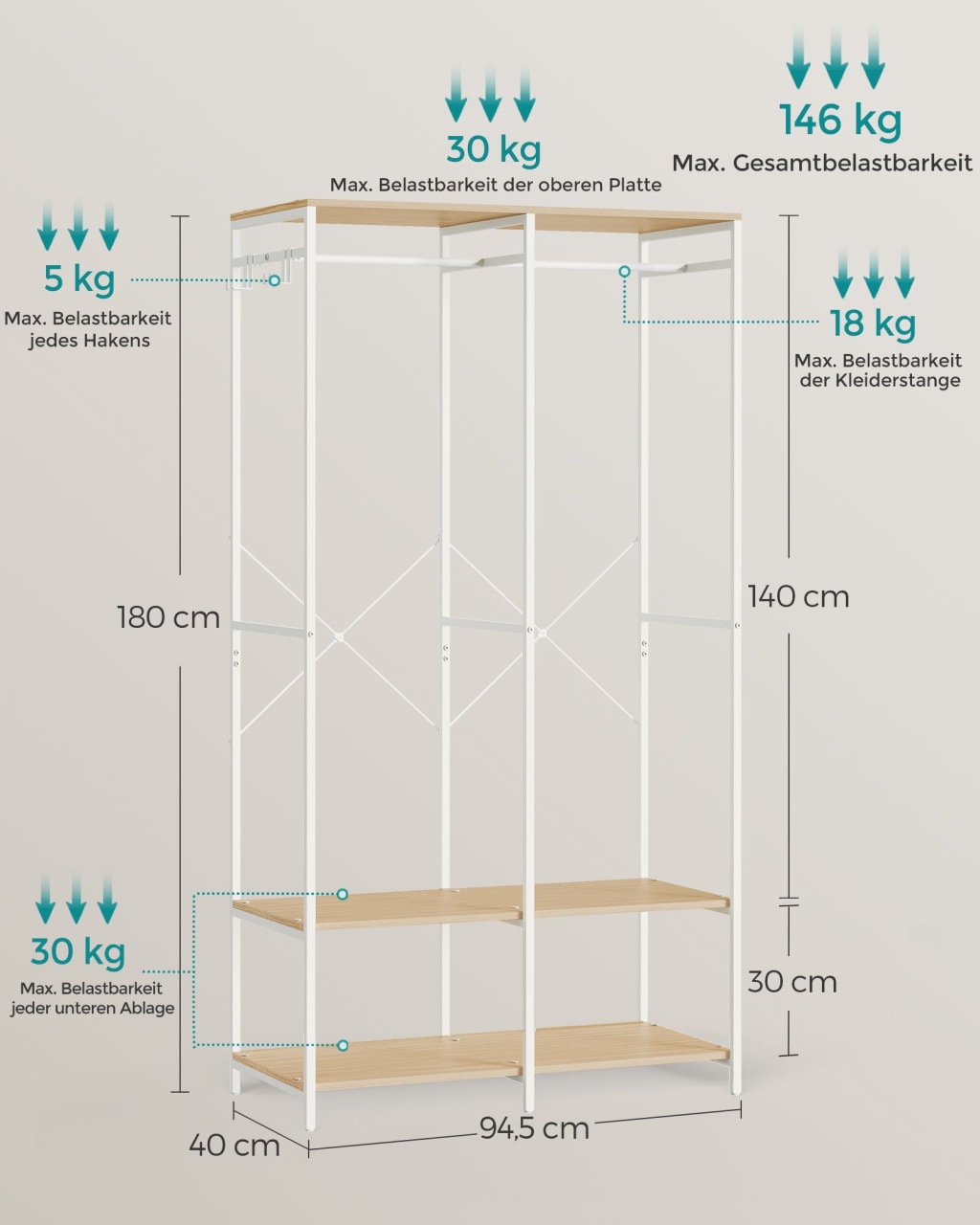 Cuier Songmics Bej 94.5x40x180 cm - 5 | YEO