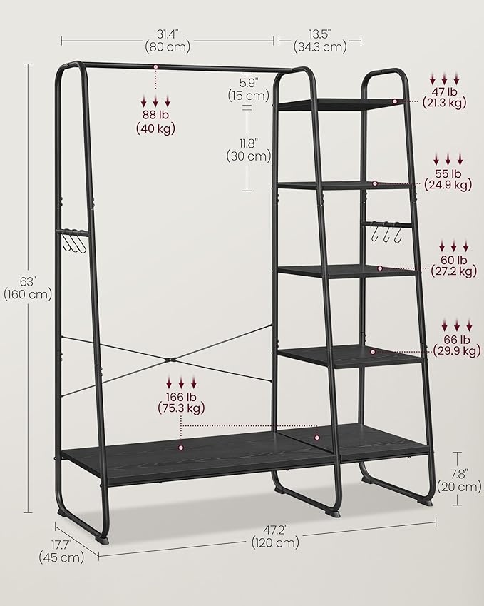 Cuier Vasagle Maro inchis 120x45x160 cm