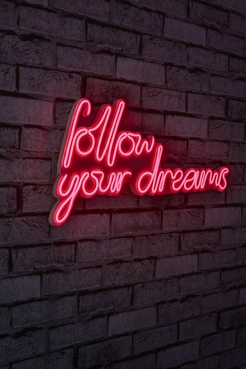 Decoratiune luminoasa LED de perete Follow Your Dreams Rosu 60x32x2 cm - 3 | YEO