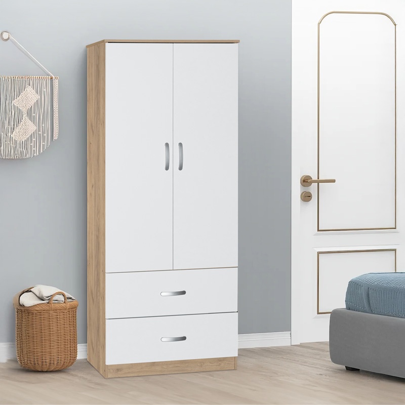 Dulap 2 usi cu 2 sertare Zelia Alb 79x42x180 cm - 1 | YEO
