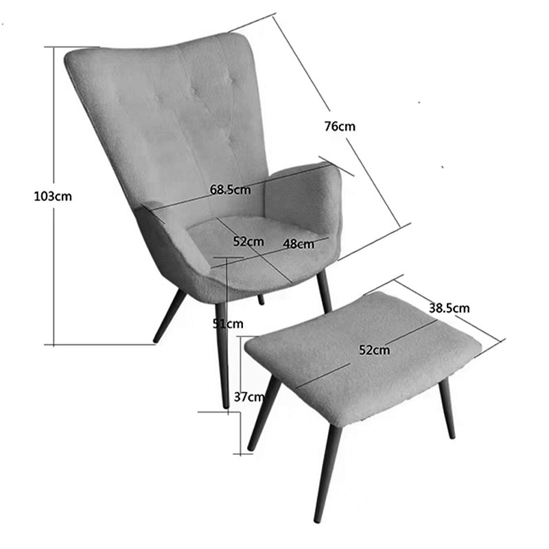 Fotoliu cu taburet Dorita catifea gri deschis picior negru metalic 68.5x76x103 cm