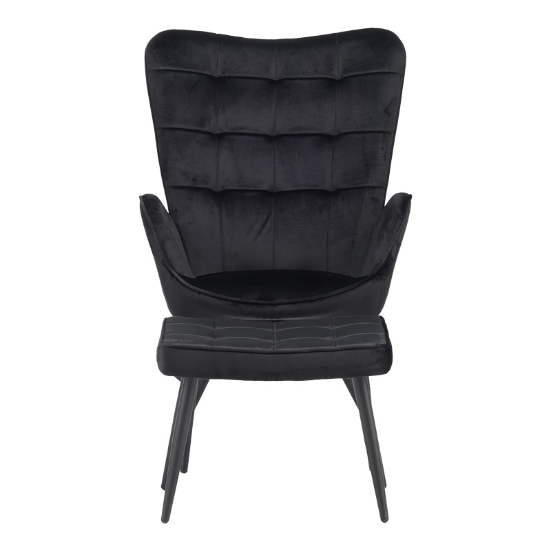 Fotoliu cu taburet Dorita catifea neagra picior metalic negru 68.5x76x103 cm - 3 | YEO