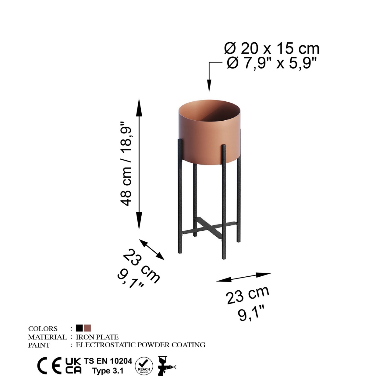 Ghiveci decorativ GED026B Cupru 23x48x23 cm