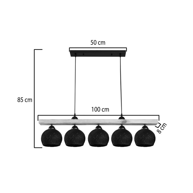 Lampa Salote, Pako World, E27, 5 becuri, Maro-Negru, 100x18x24 cm