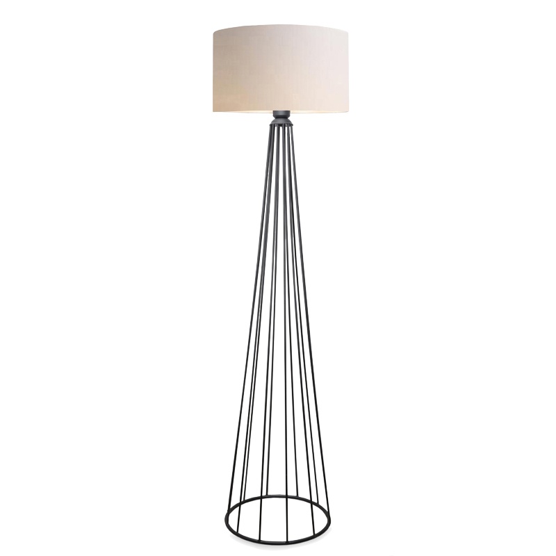 Lampadar Firdo I E27 abajur din tesatura crem si metal negru 38x38x121 cm