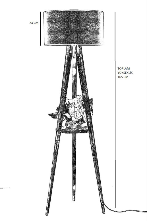 Lampadar Sehbali Tripod Yanik Lambader Silindir Hasir Bordo Abajurlu Maro/Rosu Bordo - 3 | YEO