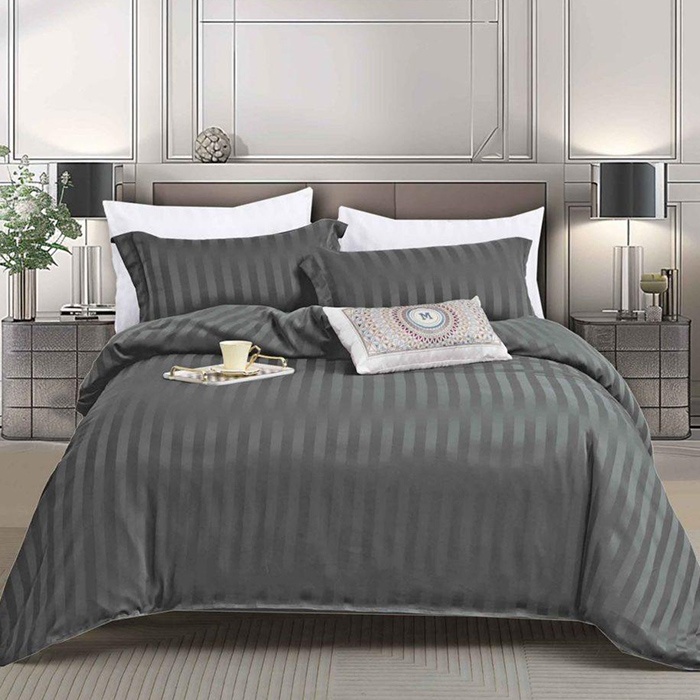Lenjerie 1 Persoana Damasc Stripe Gri inchis 4 Piese (Finet)