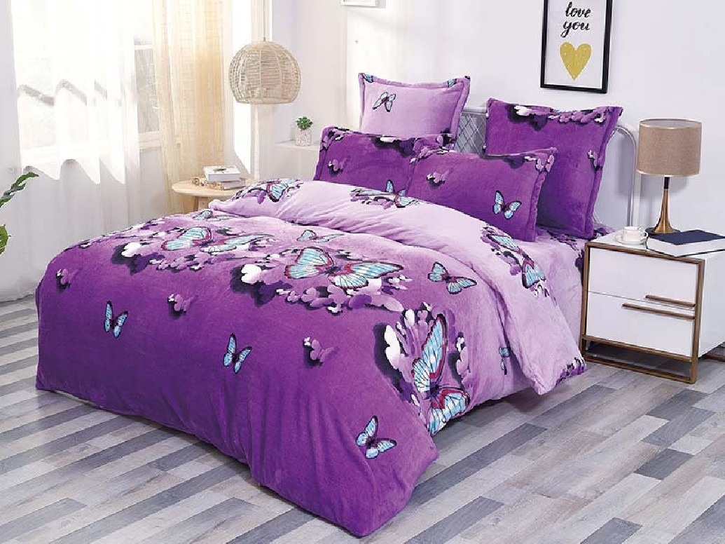 Lenjerie cocolino cu elastic 180x200 Purple Butterfly (Cocolino)