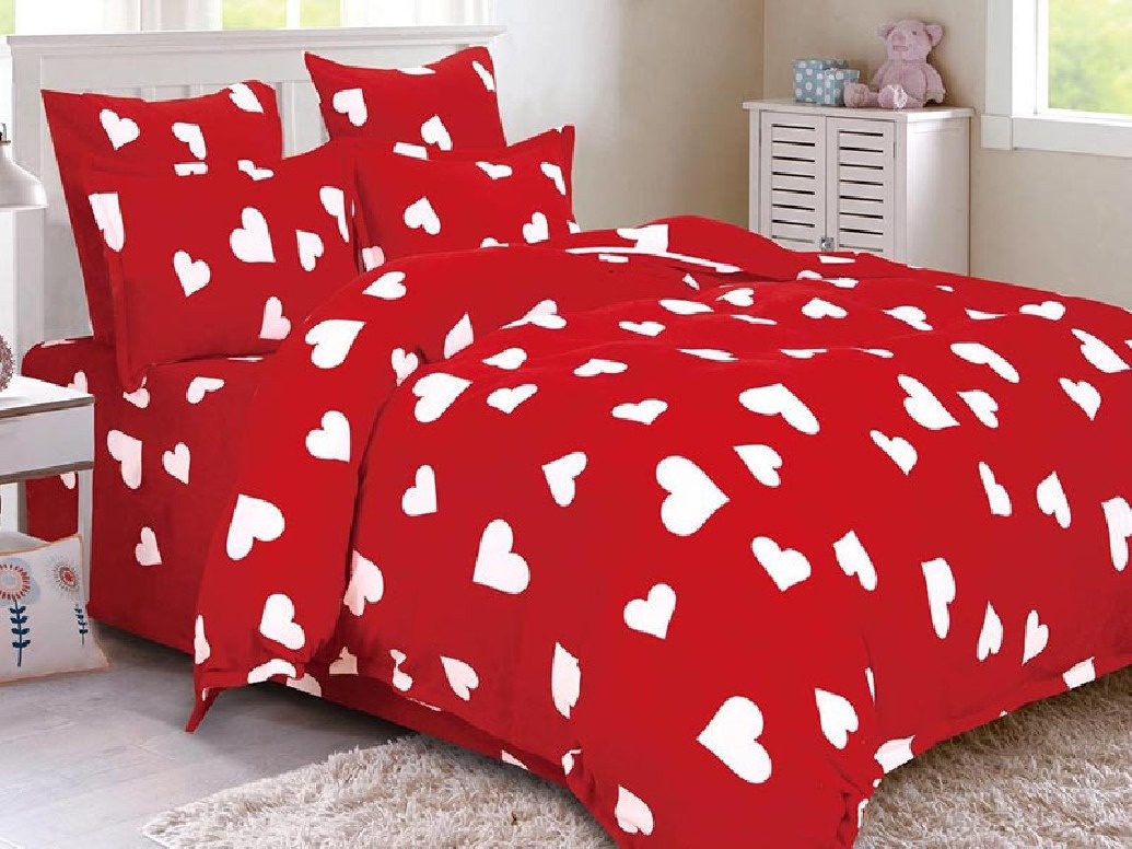 Lenjerie cu elastic 180x200 cm, Love Heart 6 Piese (Cocolino)