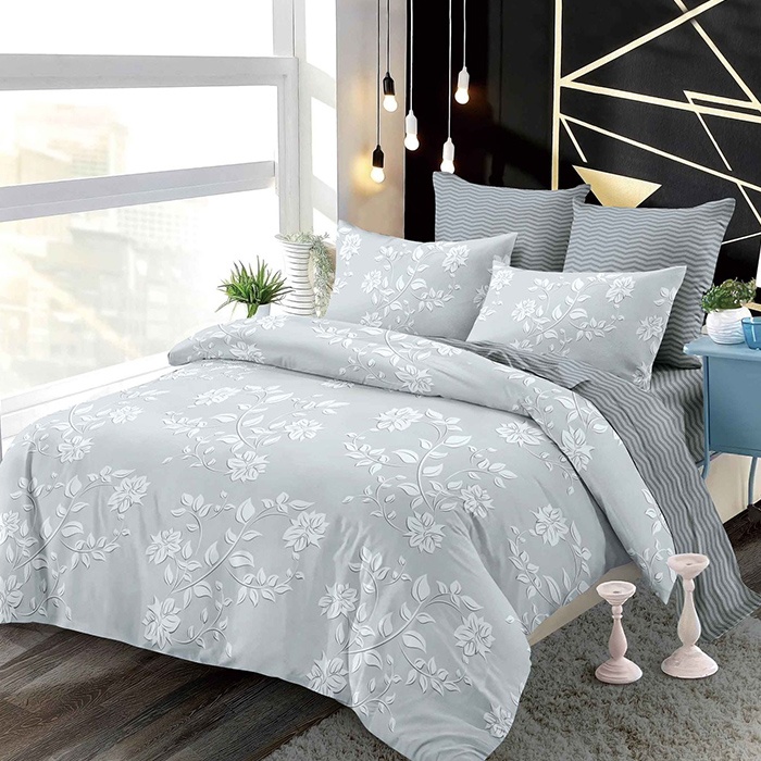 Lenjerie cu elastic 180x200 Salinas Grey 6 Piese (Finet)