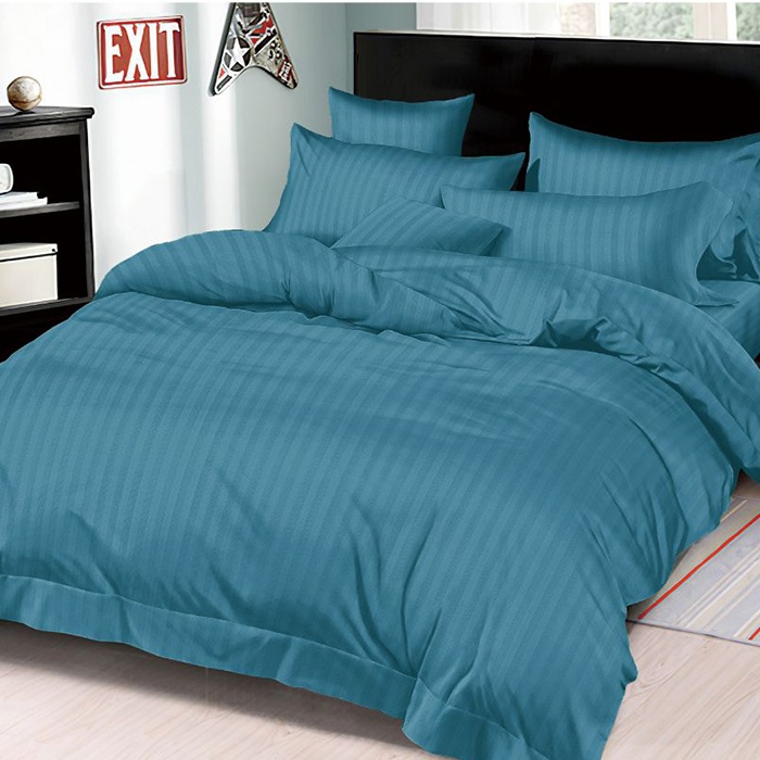 Lenjerie Damasc cu elastic 180x200 Premium Albastru (Finet)