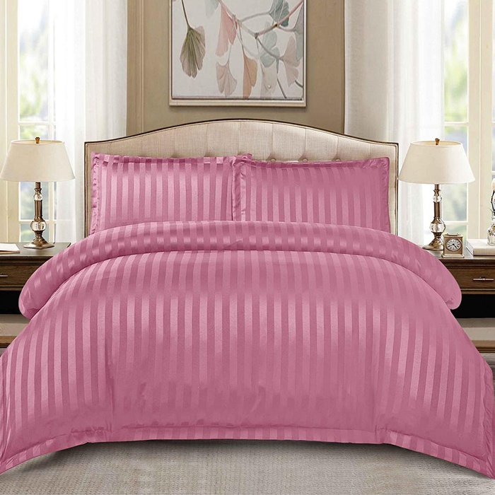 Lenjerie Damasc Stripe Dry Rose 4 Piese (Finet)