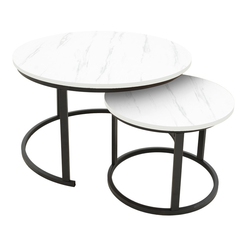 Masa de cafea Revelon, Pako World, MDF, 2 piese, Aspect marmura alba, 80x80x45 cm