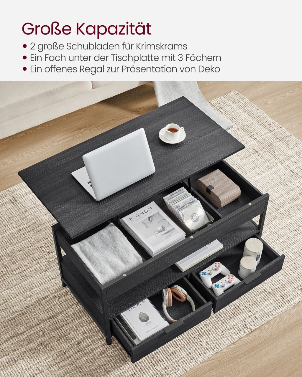 Masuta de cafea extensibila Vasagle Gri 100x50x48 cm - 3 | YEO