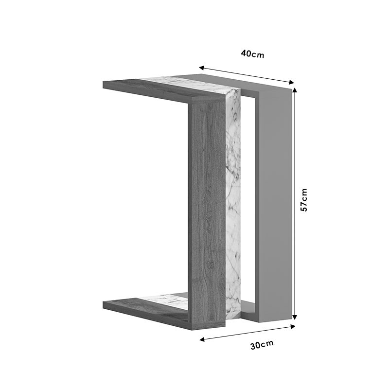 Masuta laterala Muju culoare lemn natural - aspect marmura alba si mocha 40x30x57cm - 2 | YEO