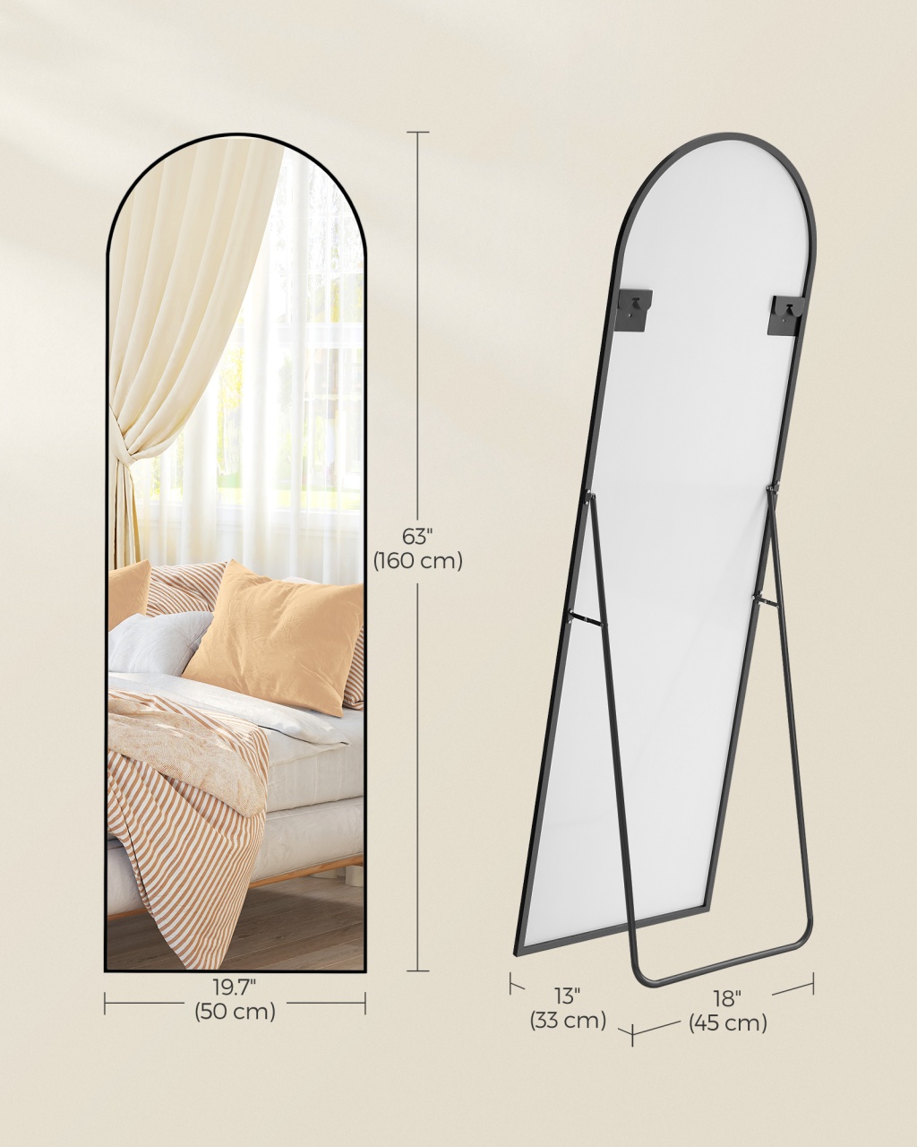 Oglinda de podea Negru Songmics 160x50x1.3 cm