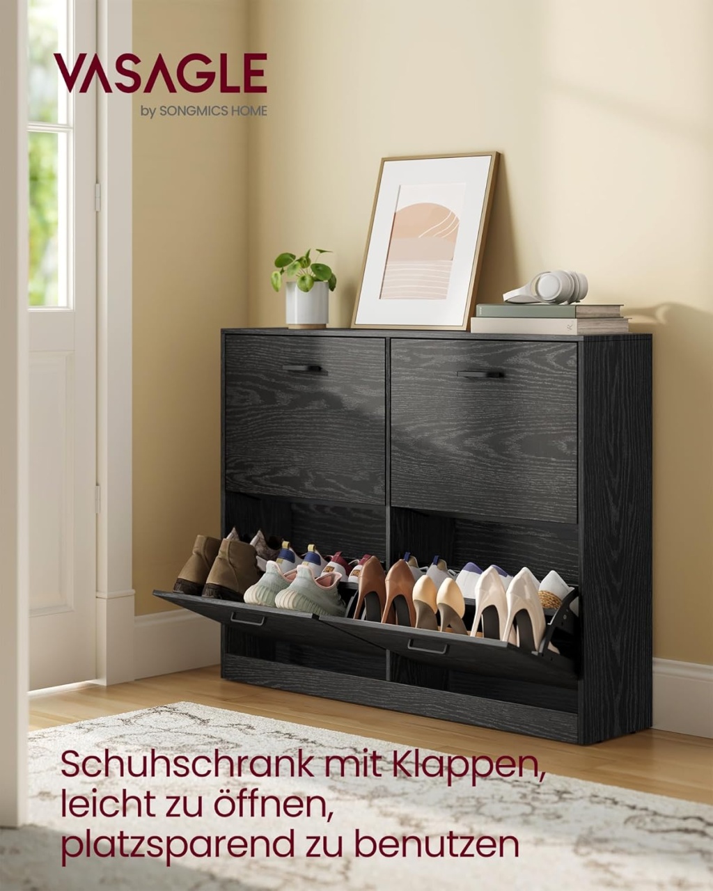 Pantofar Negru Vasagle, 16-28 perechi, 24 x 105.5 x 82.7 cm