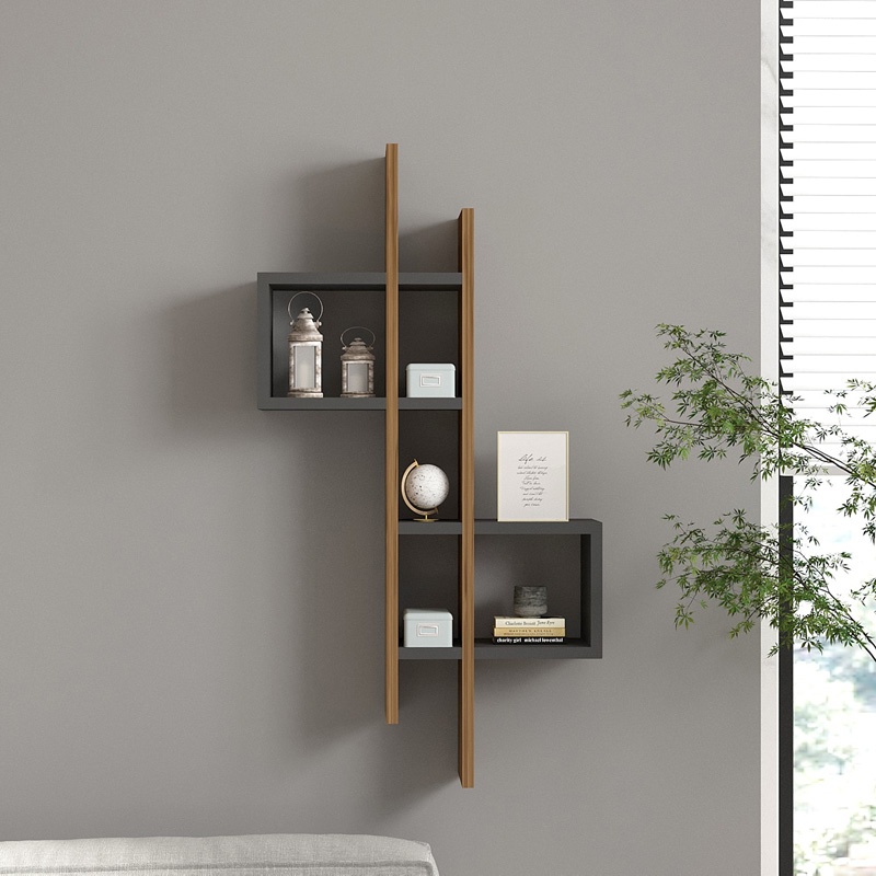 Raft de perete Garel, Pako World, Nuc-Antracit, 53x19x108 cm