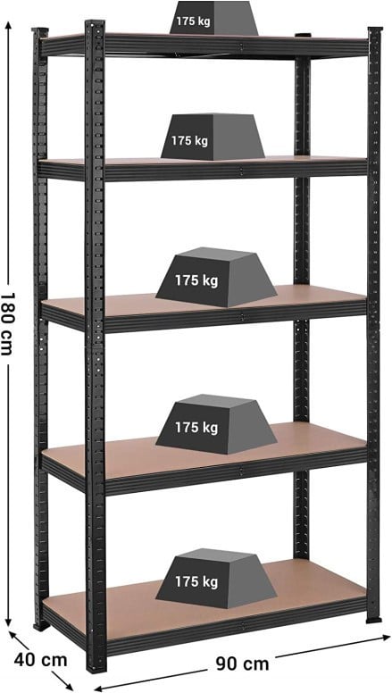 Raft Songmics, 5 rafturi, 180 x 90 x 40 cm, Negru, GLR040B01 - 1 | YEO