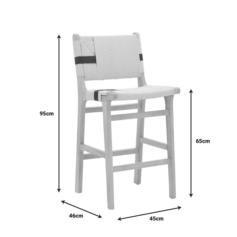 Scaun bar Julien lemn cauciuc natural iuta negru 45x46x95 cm